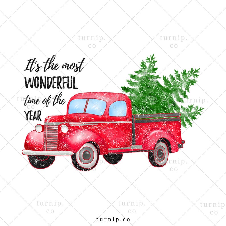 Christmas Truck With Tree Clipart PNG Sublimation Graphic Cartoon PNG