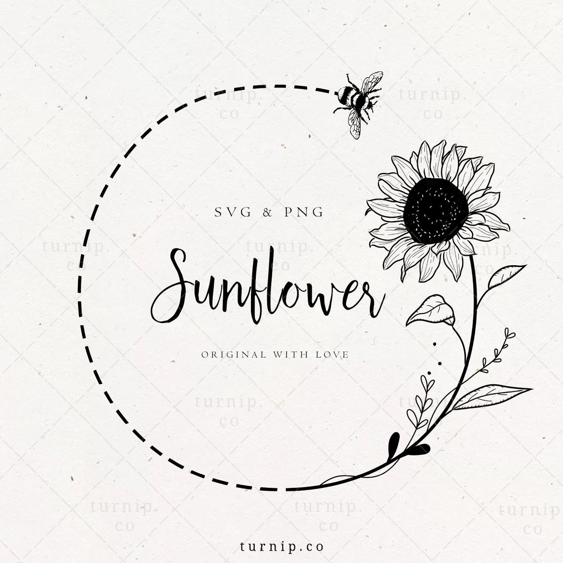 Sunflower and Bee SVG Wreath Clipart Sublimation Cartoon PNG
