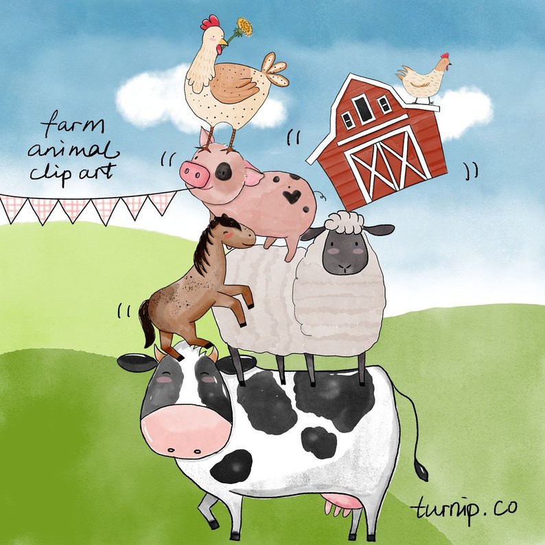 40 Watercolor Farm Animals Baby Shower Clipart PNG Images Cartoon PNG