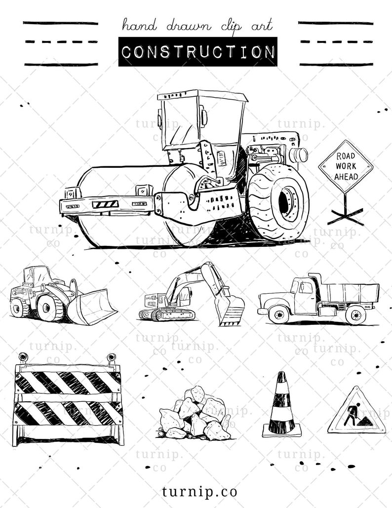 Construction Truck Clipart Black and White Cartoon PNG