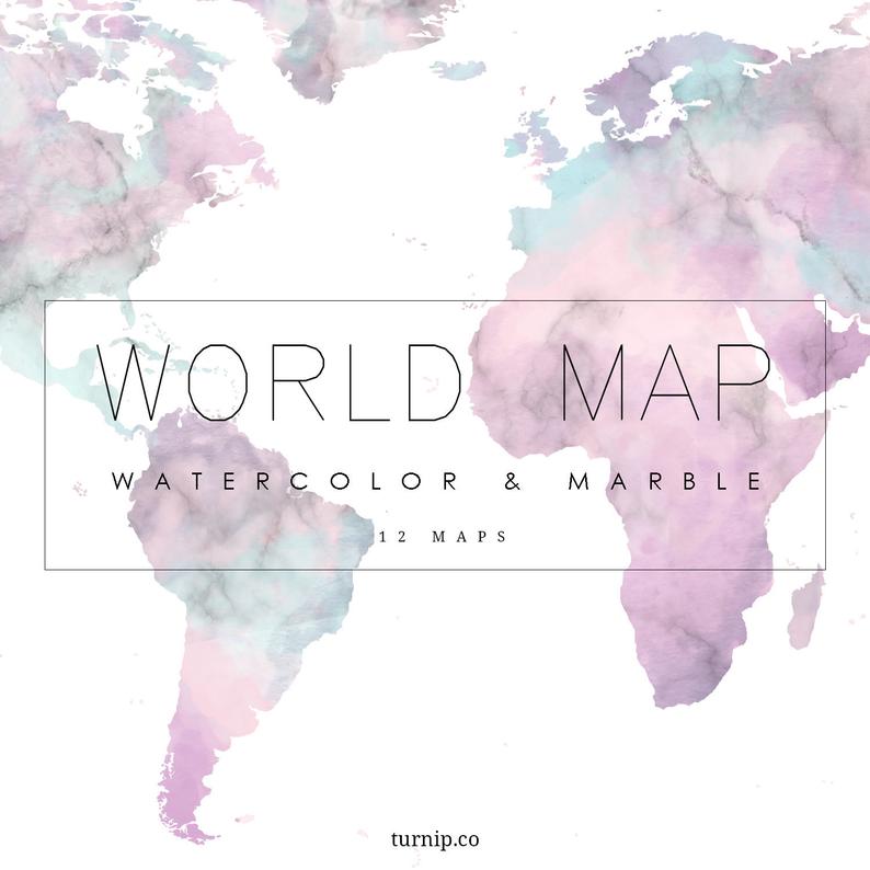Watercolor World Map Clipart Download Cartoon PNG
