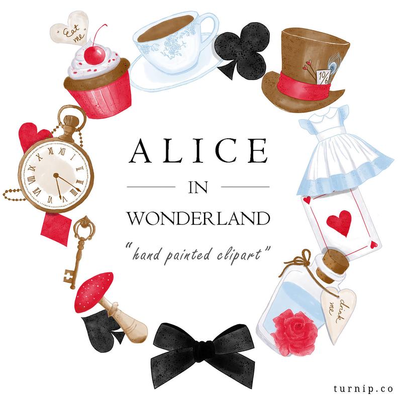 Watercolor Alice In Wonderland Clipart Set Cartoon PNG
