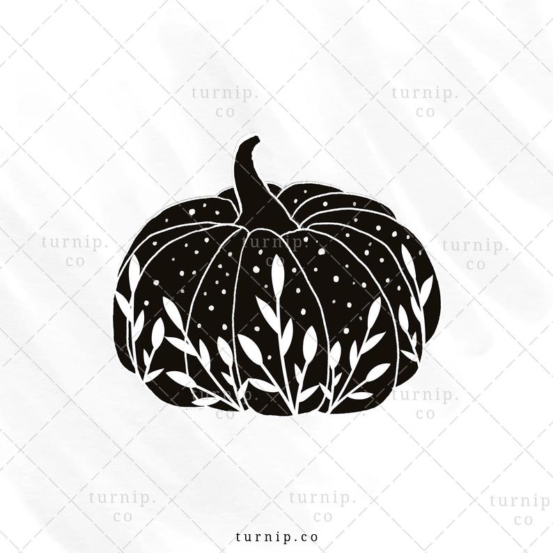 Black & White Pumpkin Sublimation Clipart Graphic Cartoon PNG