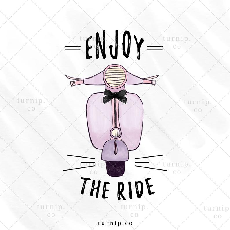 Enjoy the Ride Sublimation Scooter Clipart Graphic Cartoon PNG