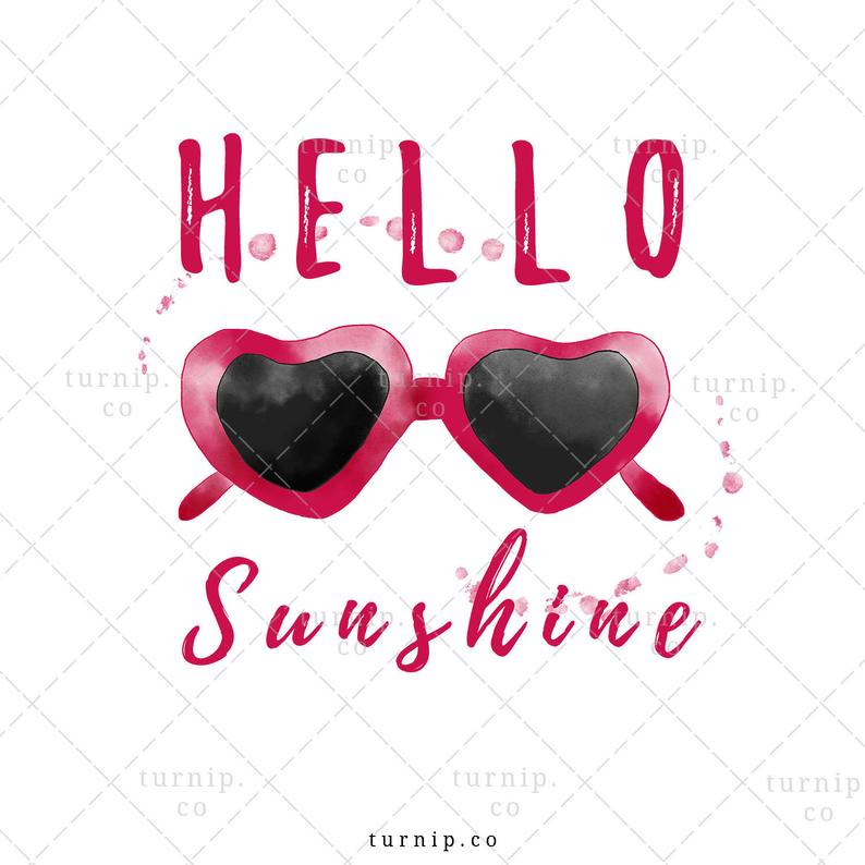 Hello Sunshine PNG Sunglasses Sublimation Clipart Graphic Cartoon PNG