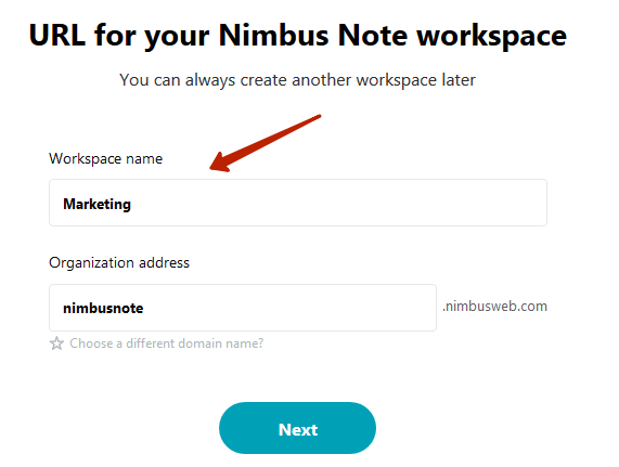 create your first workspace and select subdomain name