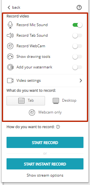 Before you enable Quick Video, you need to select the required recording parameters on the video settings page.