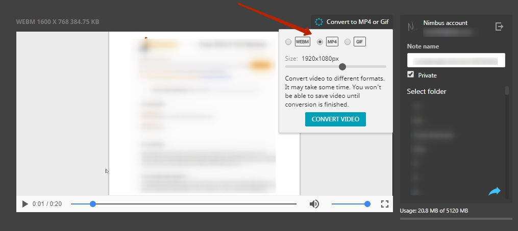 How to convert a video to MP4 or GIF? - FuseBase (Formerly Nimbus)