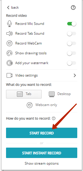 Just click on what you need and press Start Record to begin.