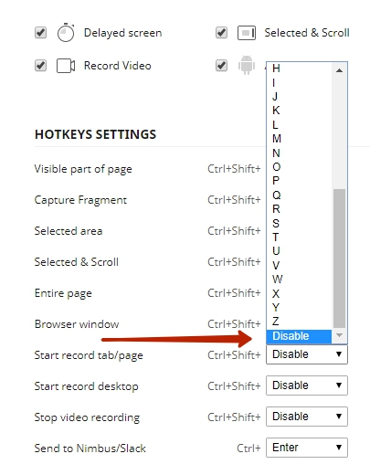 In Nimbus Capture you can change hotkeys. To do this, you need to open the settings and change the hotkey in the Hotkeys menu.