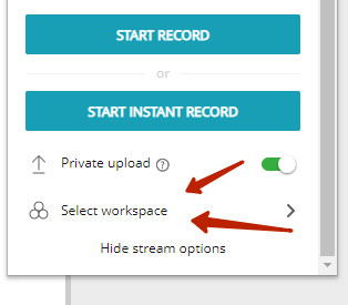 If you want to change the project, this can be done using the Select workspace button.