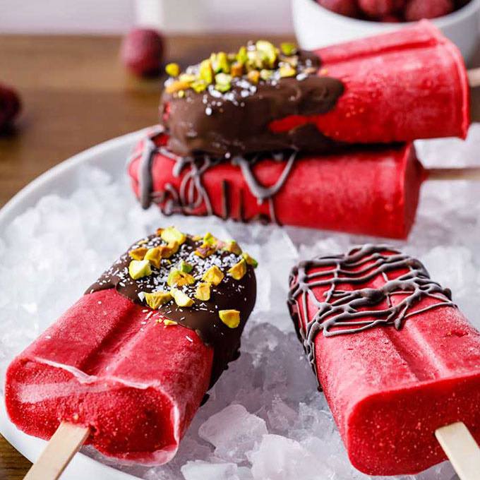 Dark Chocolate Dipped Raspberry Popsicles