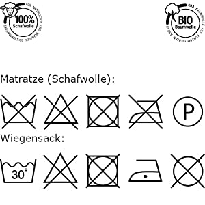 Pflegehinweise Schafwollmatratze und Wiegensack