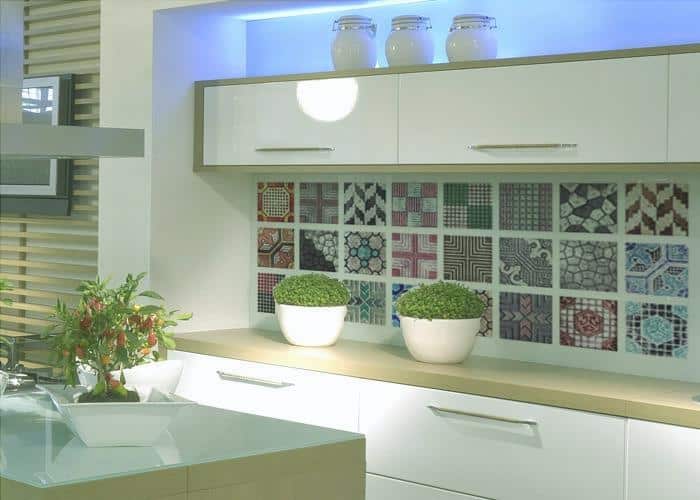 Kitchen countertop with ceramic tiles-colorful, vintage-style