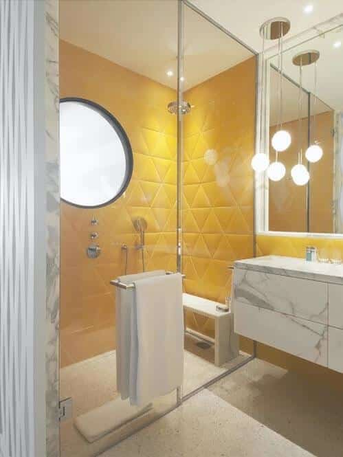 bathroom-with-ceramic-triangular yellow