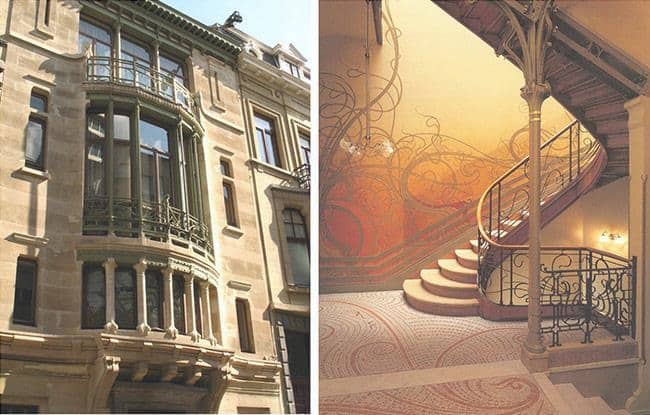 The front and the inside of the Hotel Tassel, designed by architect Victor Horta