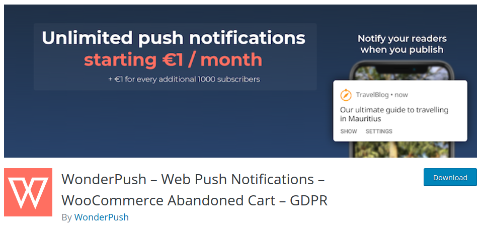 wonderpush push notifications plugin for wordpress and woocommerce