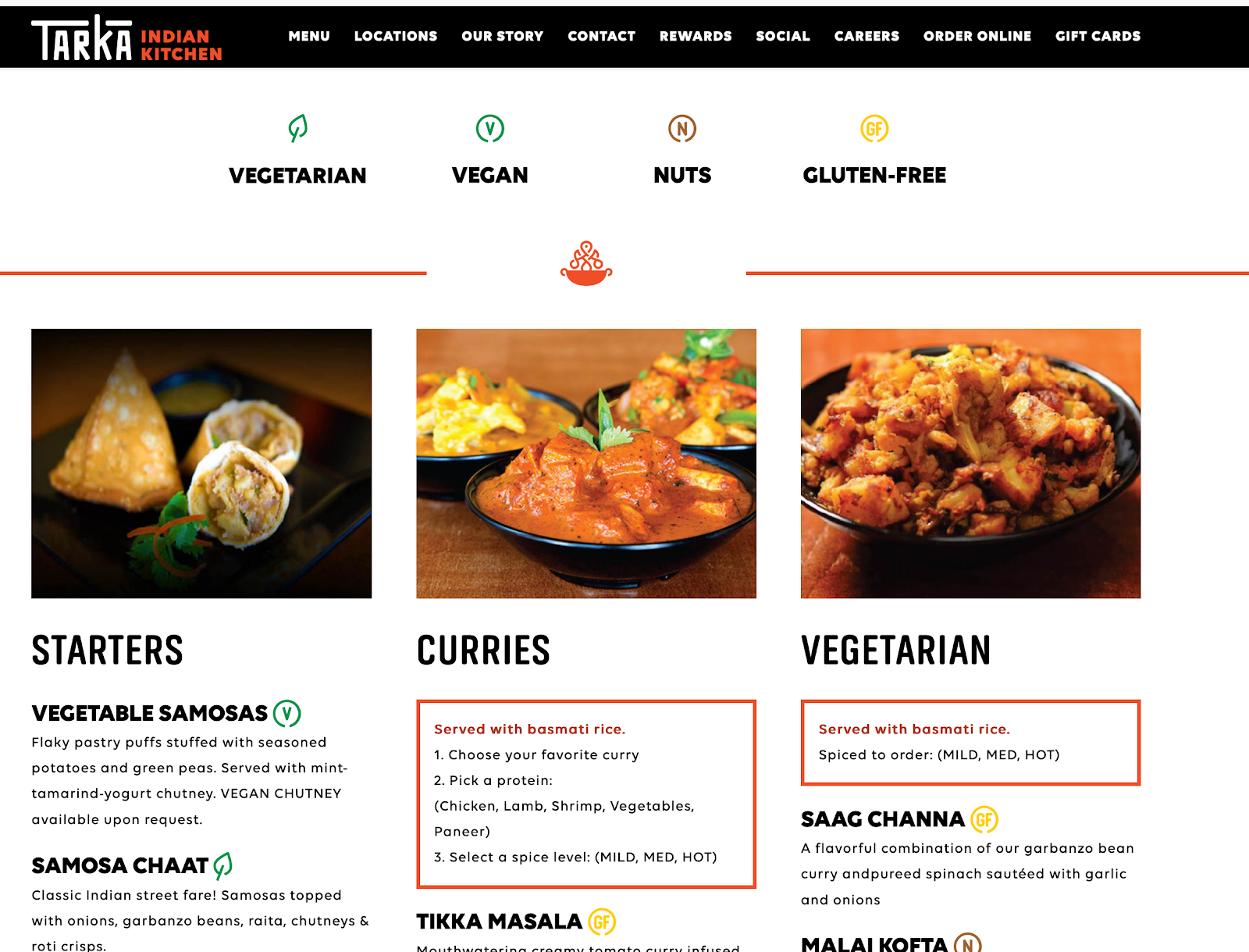 restaurant website with menu