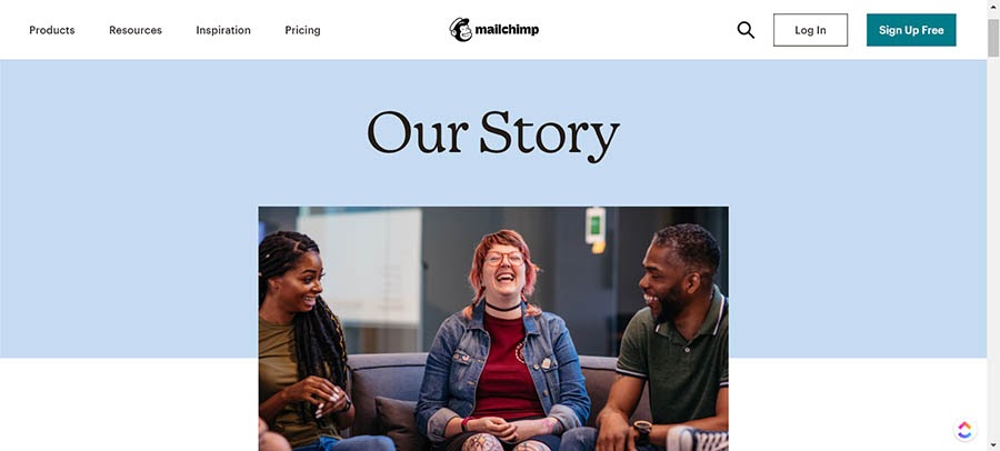 The Mailchimp About Us page.