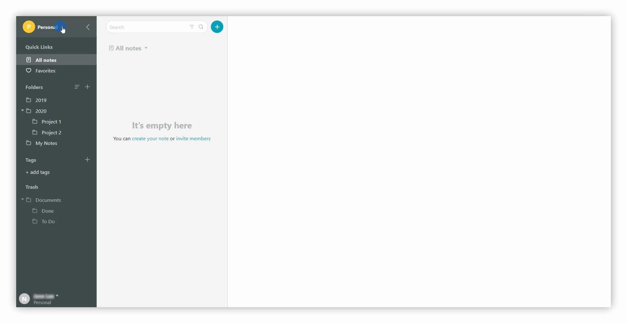 To create a workspace, click on the workplace drop-down menu and select New workspace