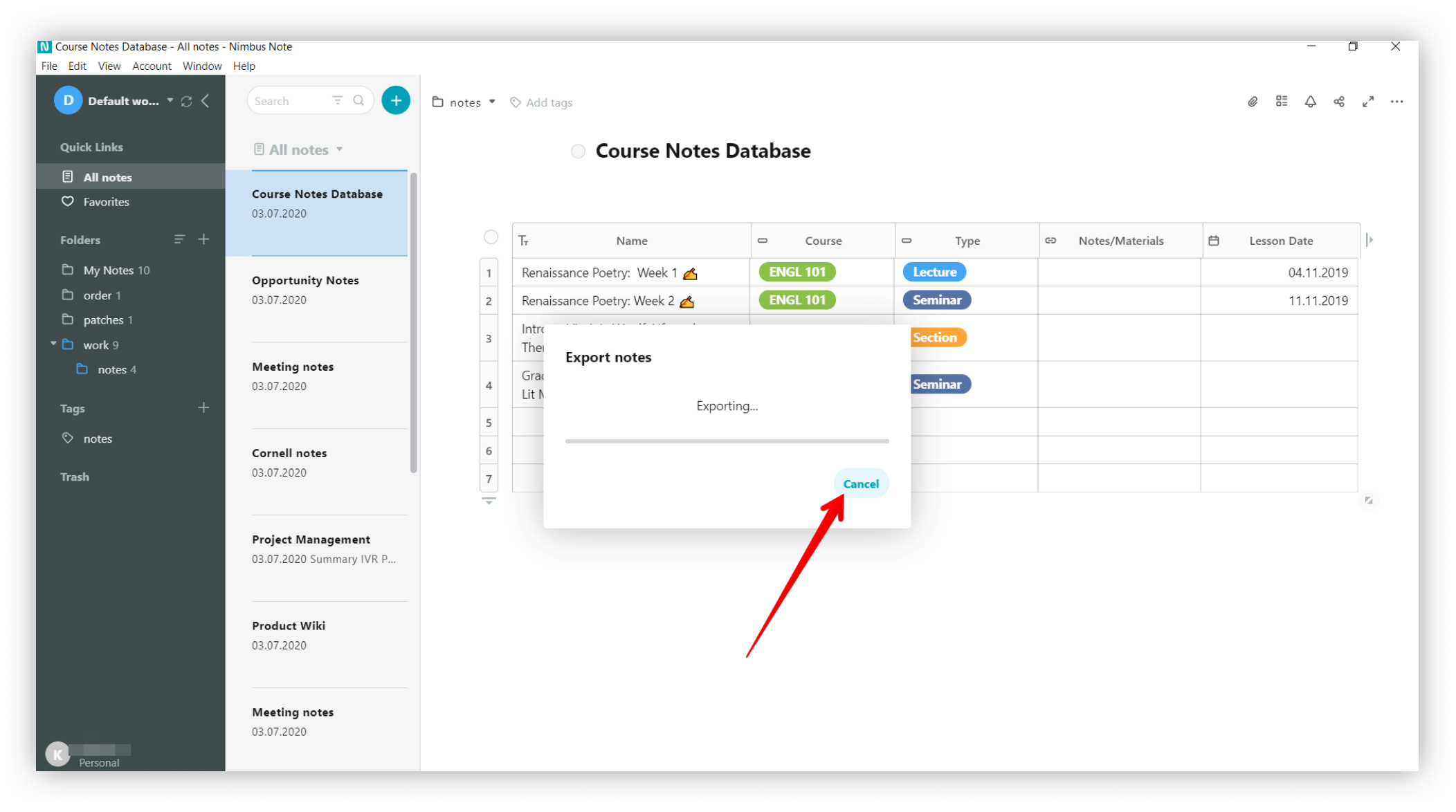 You can also always click on Cancel during export. The export will stop and the folder will not be created