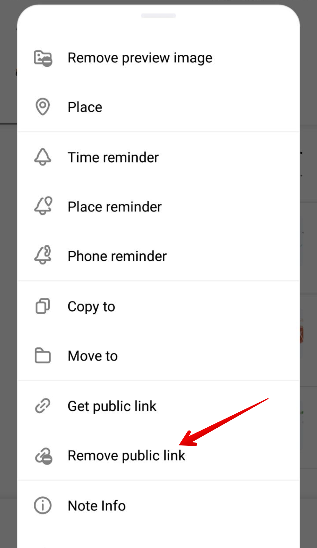 To remove a previously created shared link to a page in the mobile app, use one of the following ways.