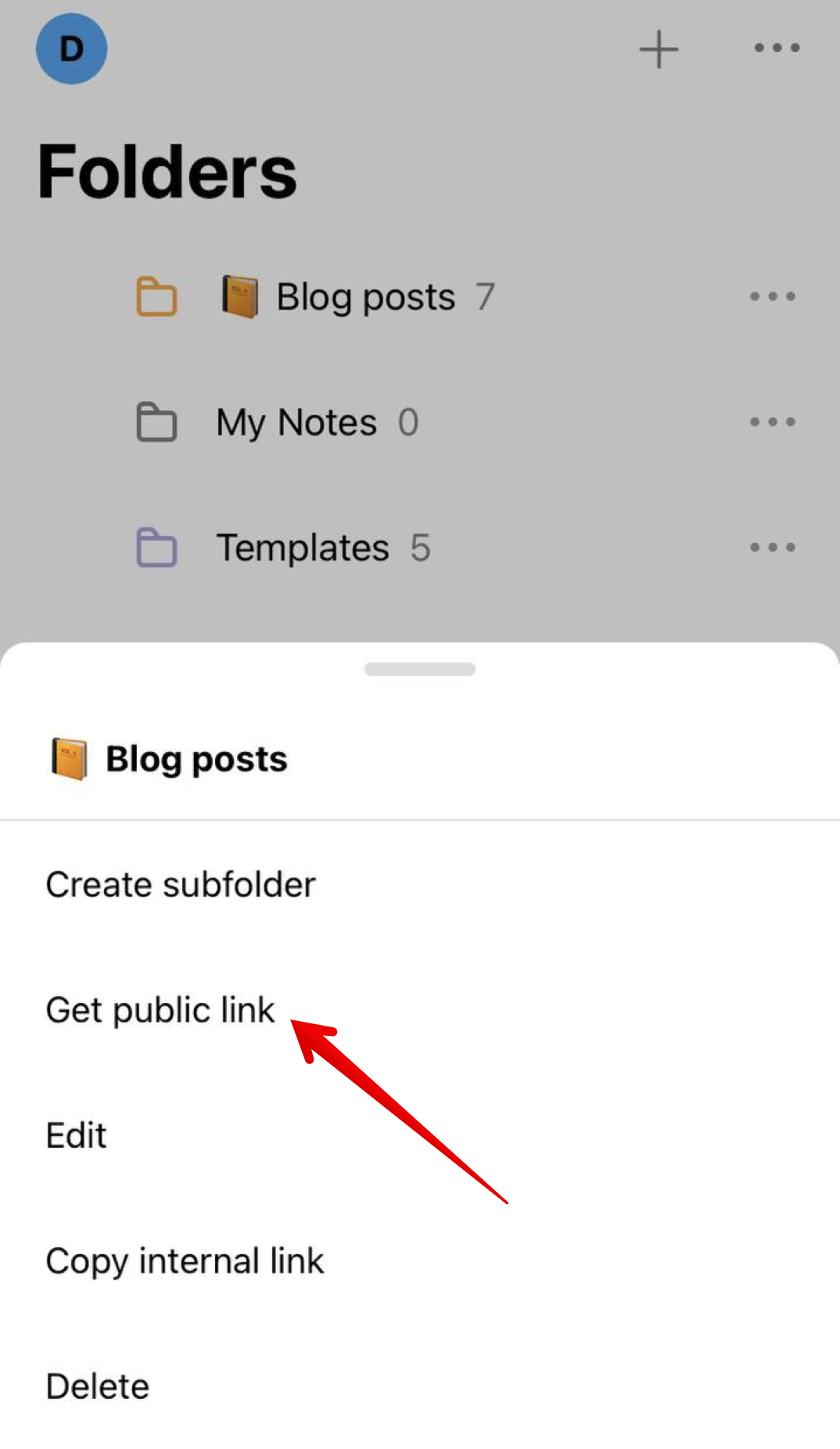 To share a folder / subfolder in the mobile application, follow these steps In iOS.