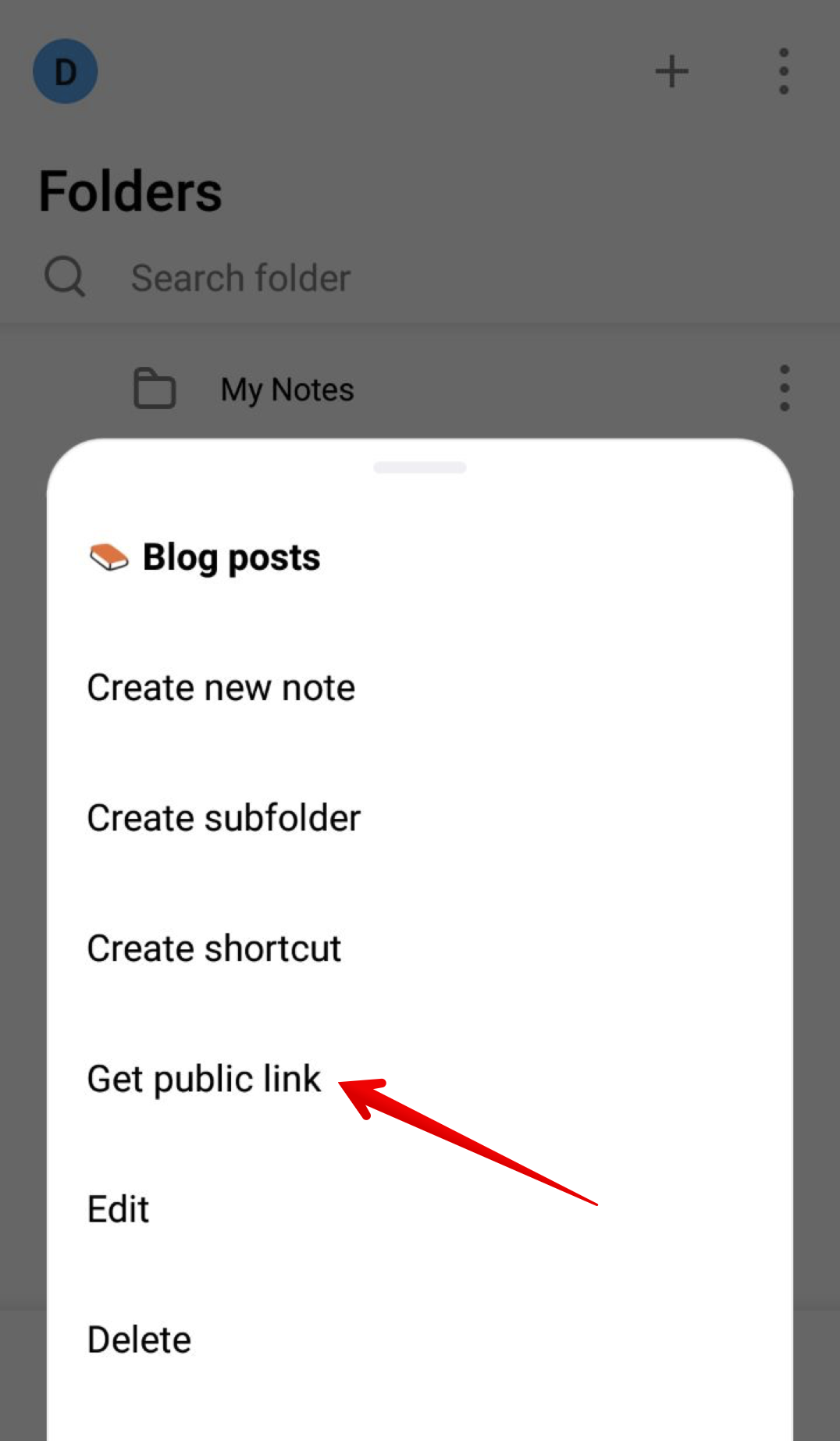 To share a folder / subfolder in the mobile application, follow these steps In Android