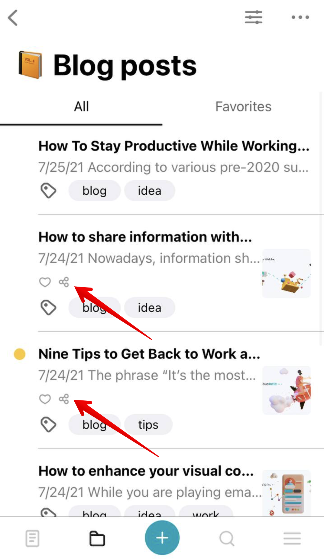 A page with a shared link has a special sharing icon in the list of pages.