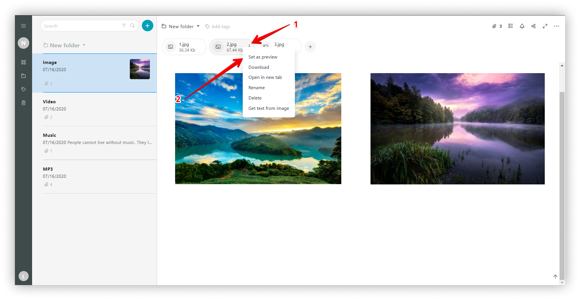 Click on the three dots to open the menu for pictures in the attachments panel.