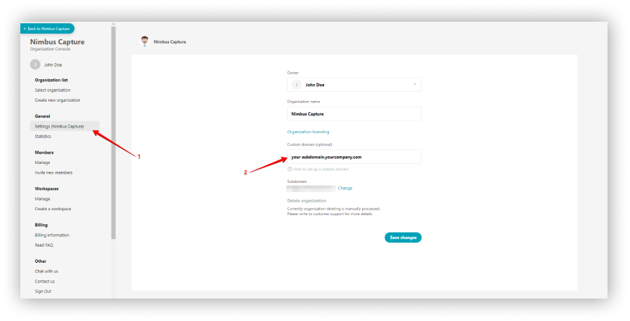 Adding a subdomain to your Nimbus Note account