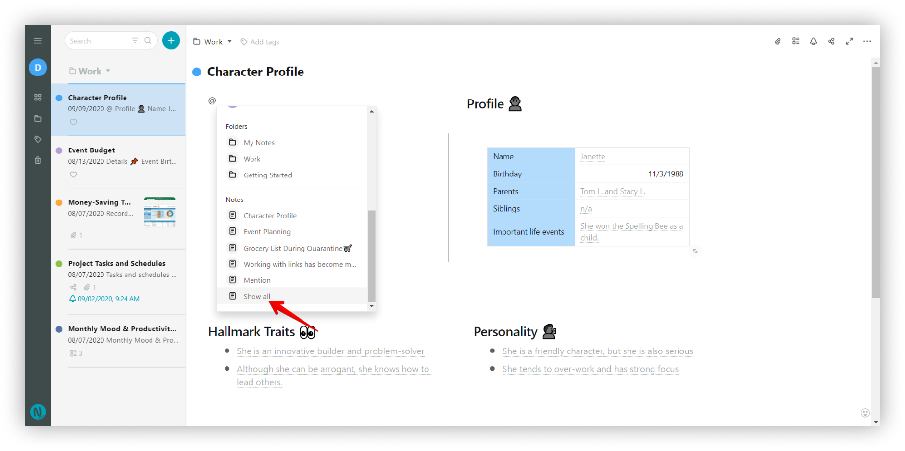 If you have many pages in your workspace, then click Show all to see all of them in the menu.