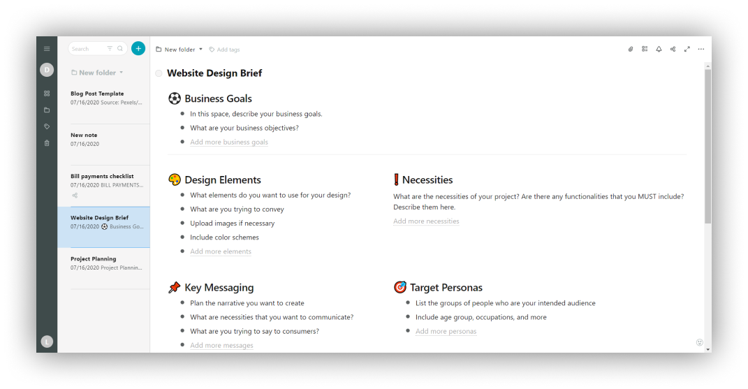 Here are some examples that show how columns can help organize information