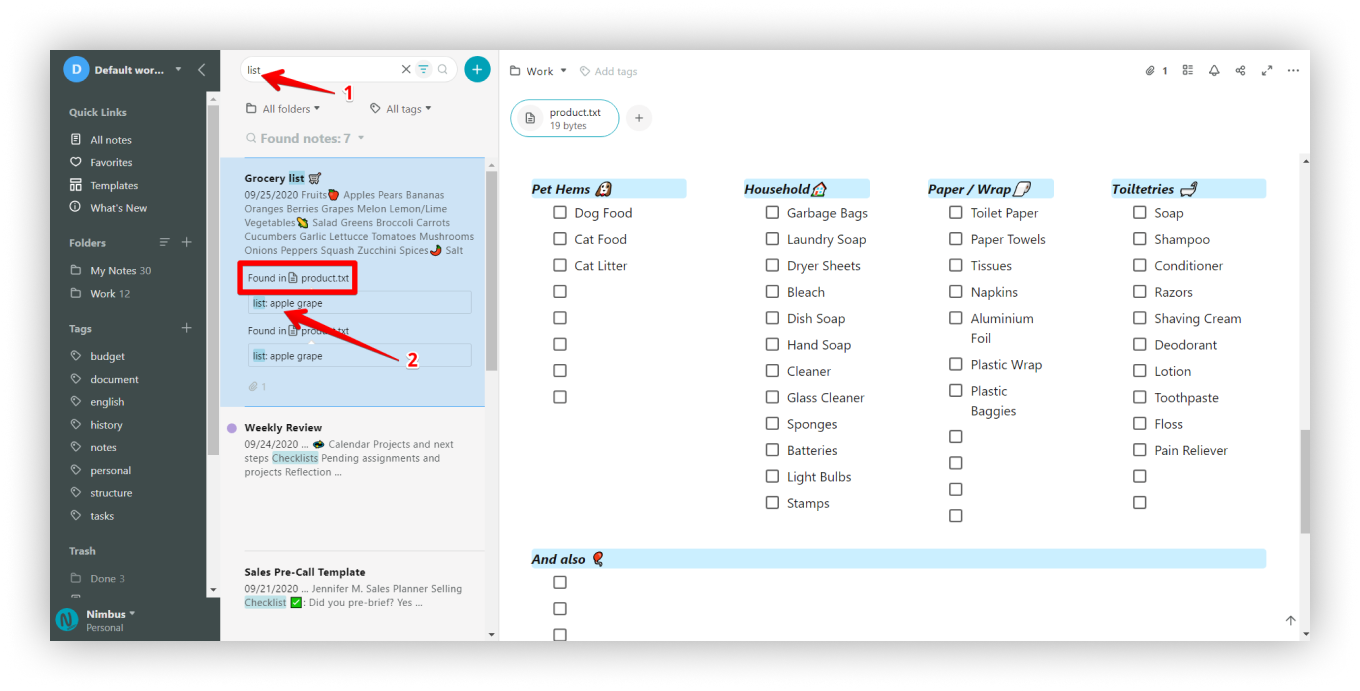 If a page contains documents or pictures with the searched keywords, you will also see them on the list of pages. Click on the name of the file to open it immediately.