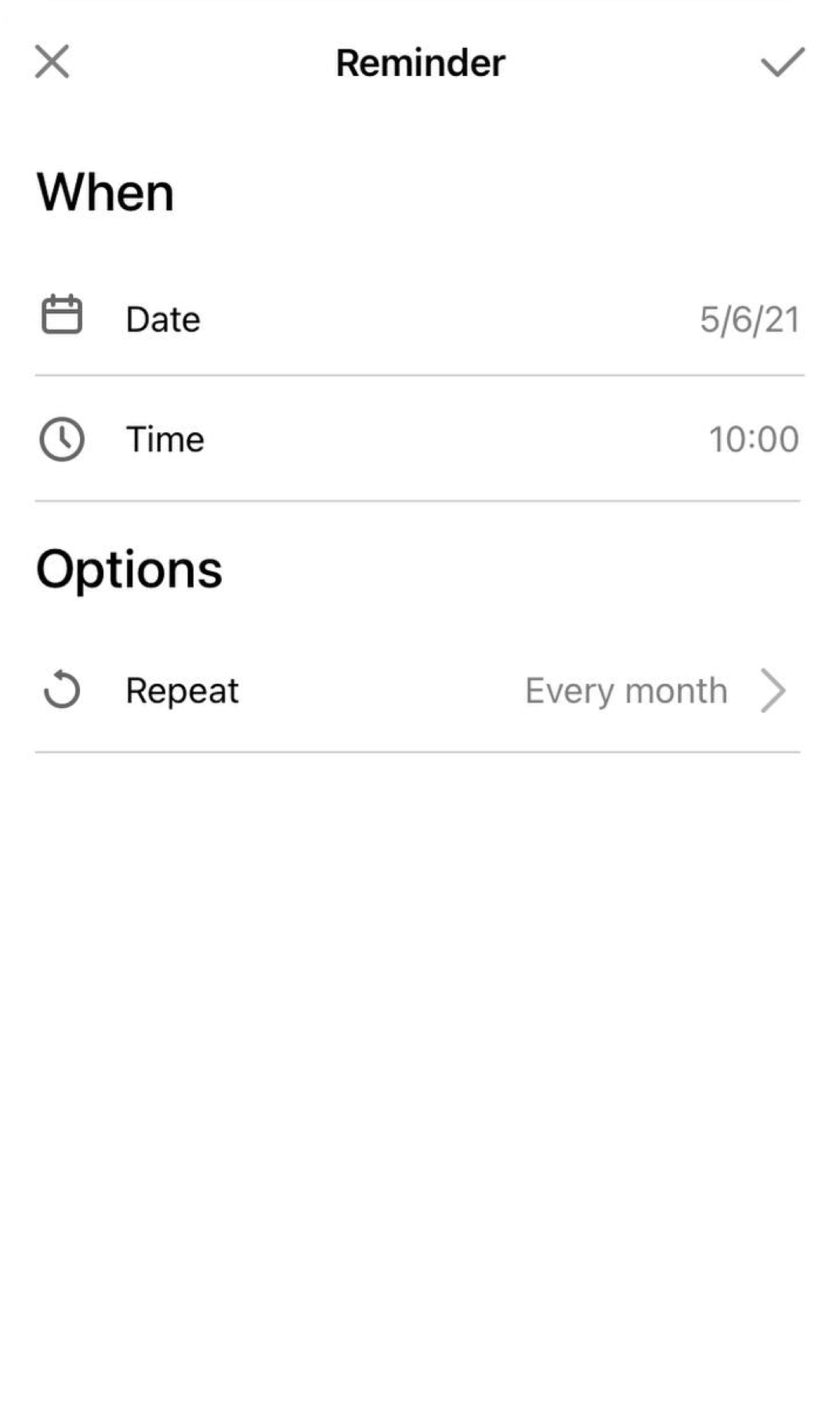 You can easily add time reminders to pages by setting a date for the first reminder and how often you want to be notified. 