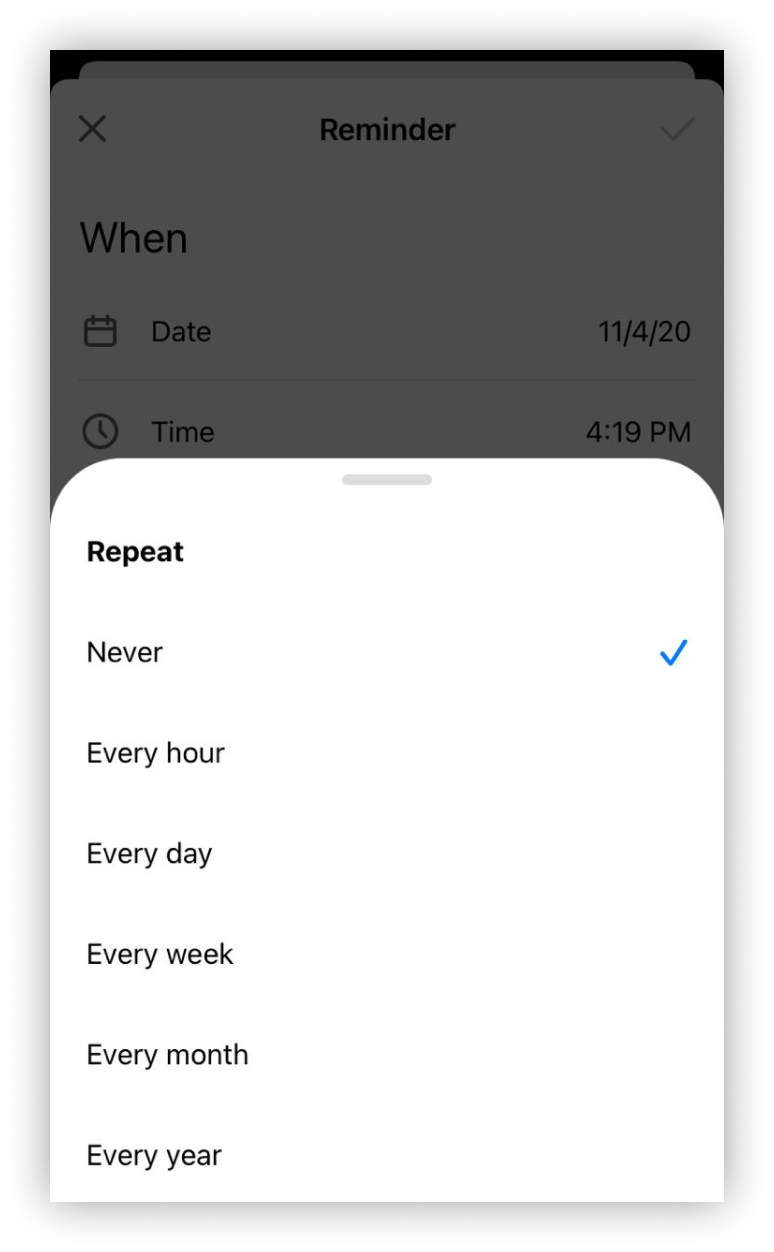 Select the repetition of the reminder