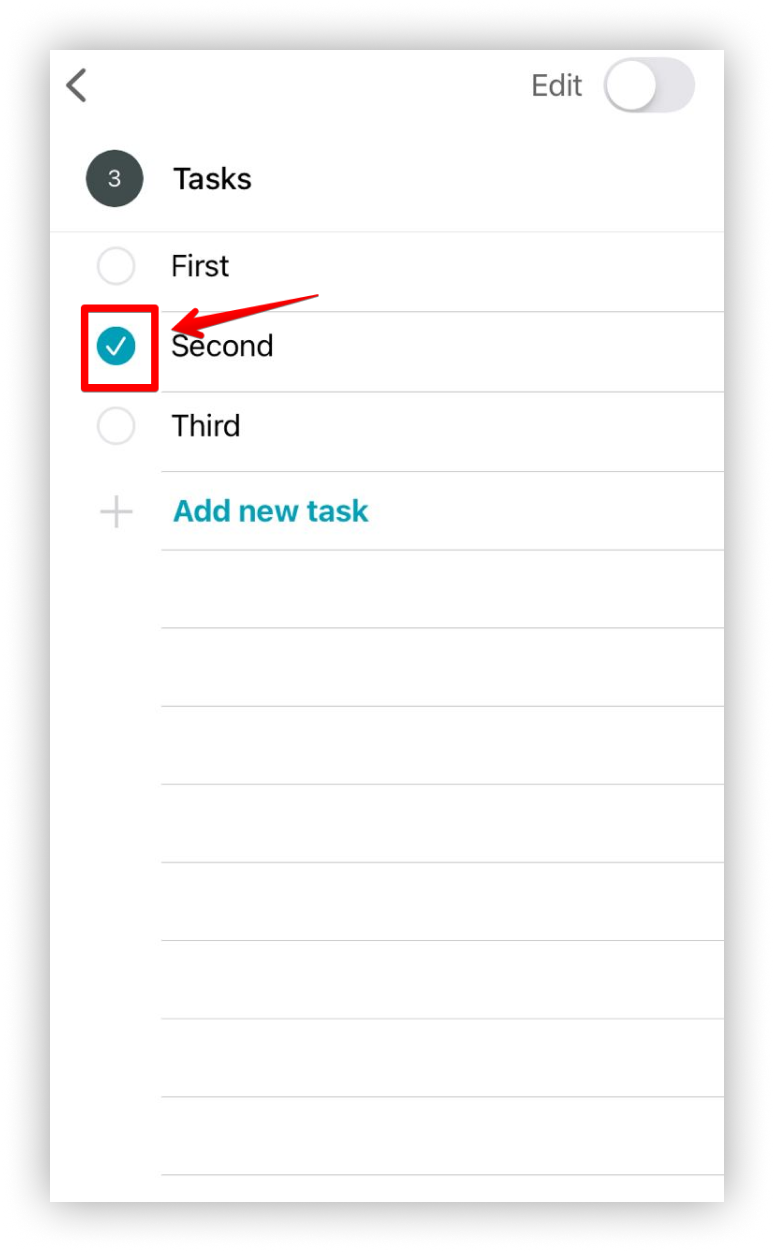 If you want to mark a task as completed, click on the checkbox next to the task.