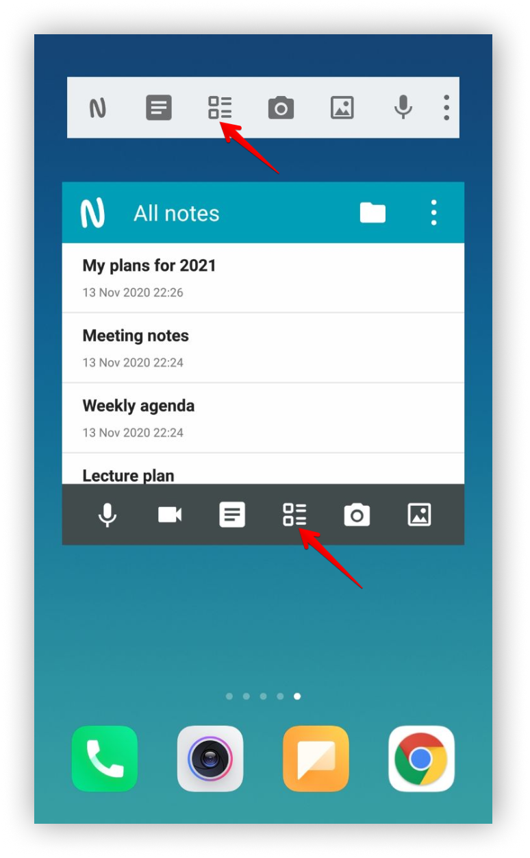 Find the To-Do icon on the Quick page creation widget or Nimbus Note list widget and click on it.
Add tasks in the To-Do window that appears.