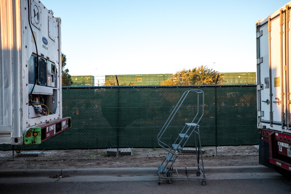 Mobile morgue trailers stationed outside the medical examiner&rsquo;s office in El Paso, Texas, this month. 