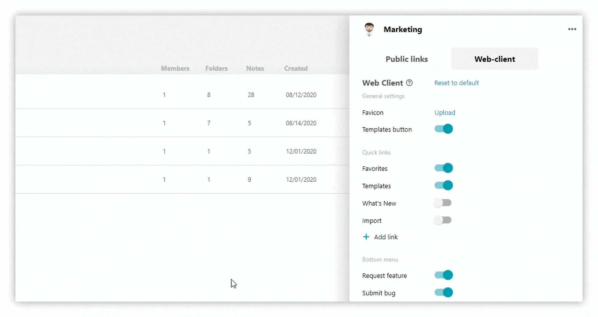 In Nimbus Note, you can customize the appearance of the web client. 