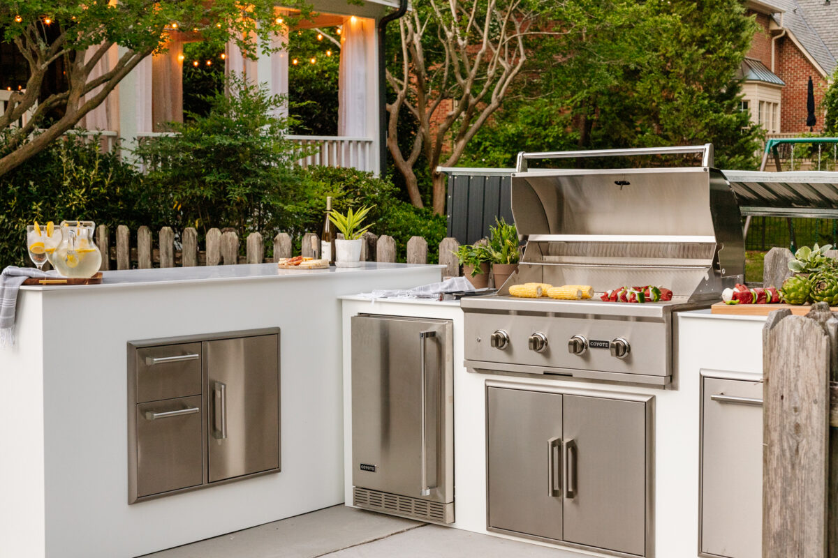 white modular outdoor kitchen from RTA Outdoor Living