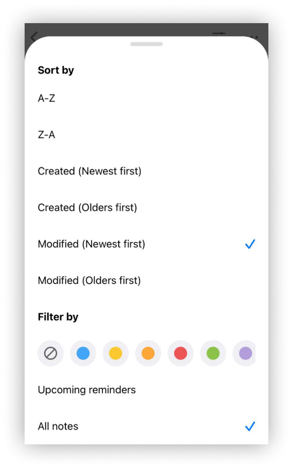 In Nimbus Note, you can filter pages by colored labels and upcoming reminders.