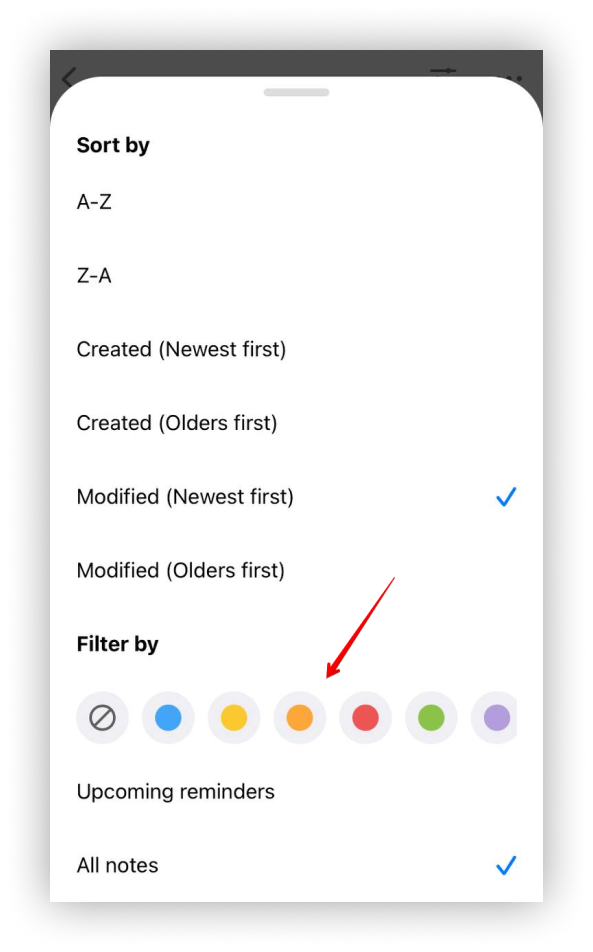 In the filter menu, select the desired color and click on it, then you will see a list of pages with the selected color.
