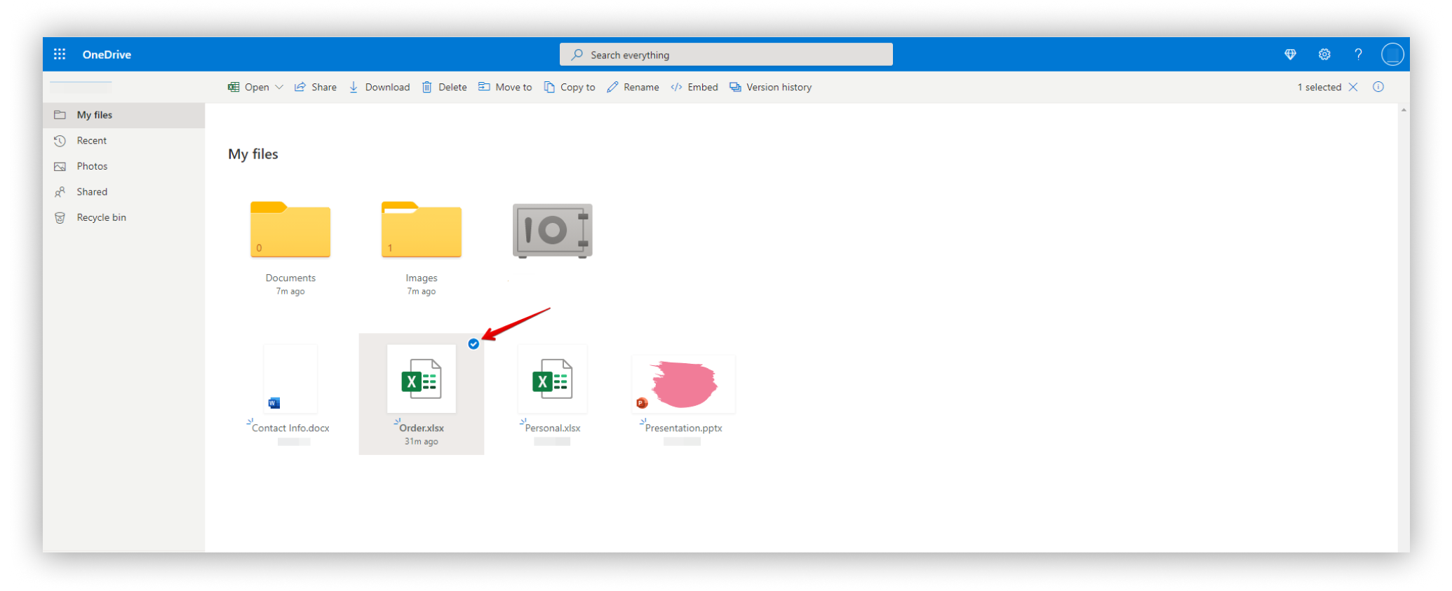 How to copy embed code in Microsoft OneDrive?