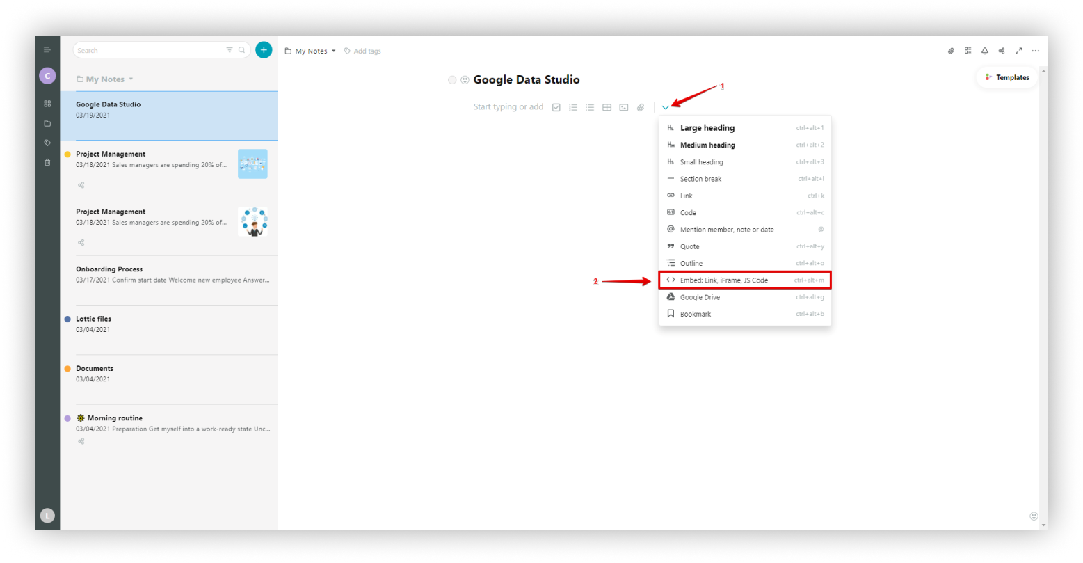 Adding Google Data Studio embed to Nimbus Note