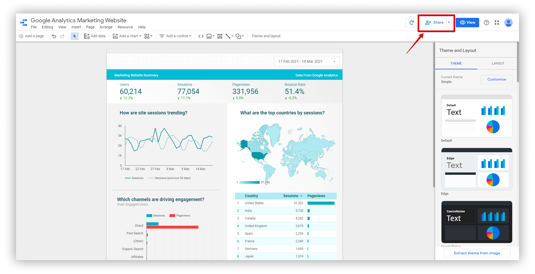 How do I copy an embed code from Embed Google Data Studio?