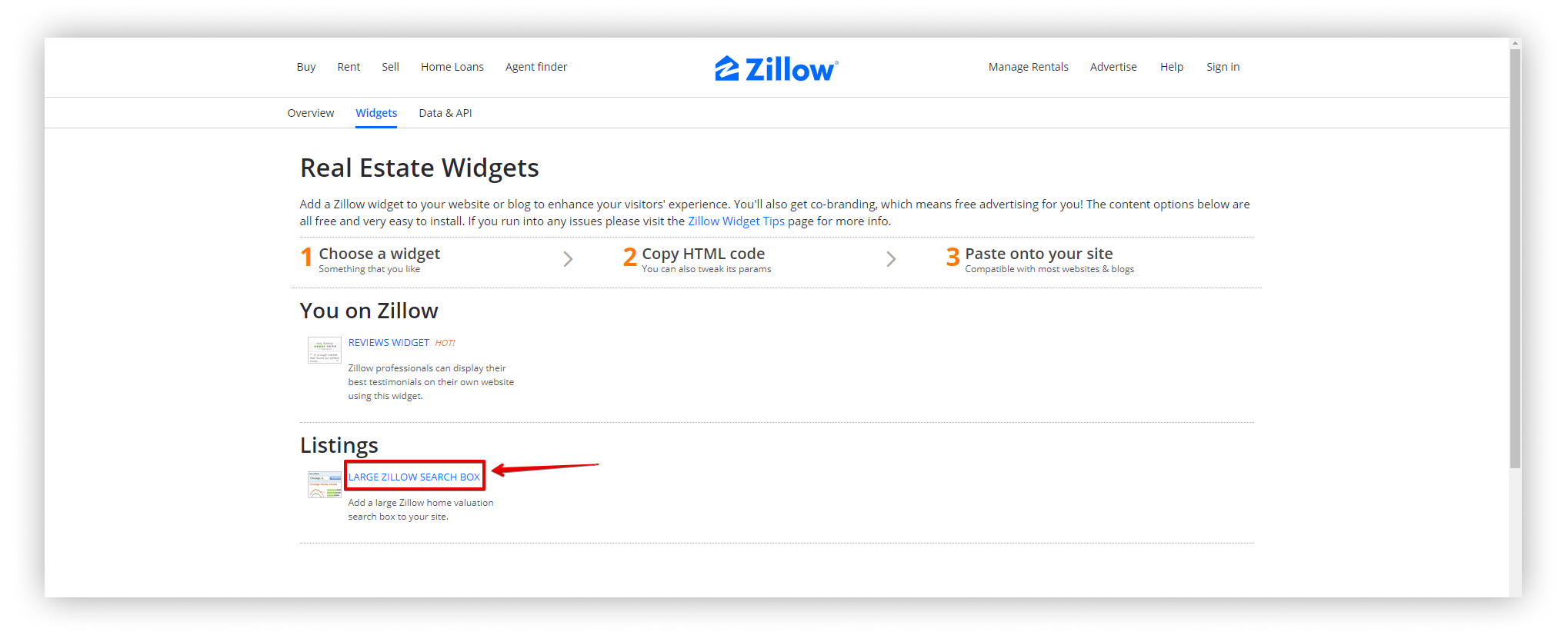 Click on LARGE ZILLOW SEARCH BOX.