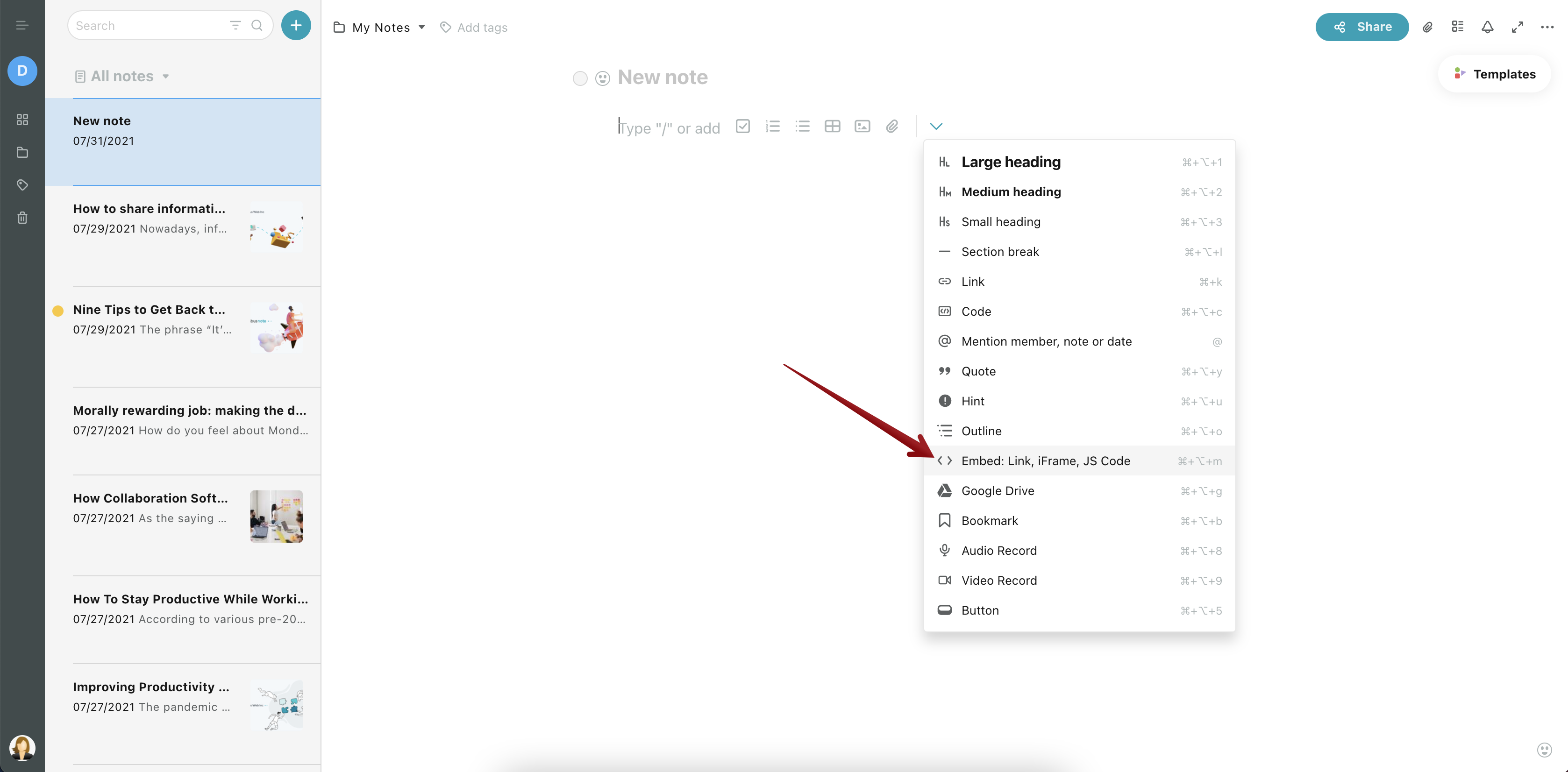 Adding Outlook embed to Nimbus Note