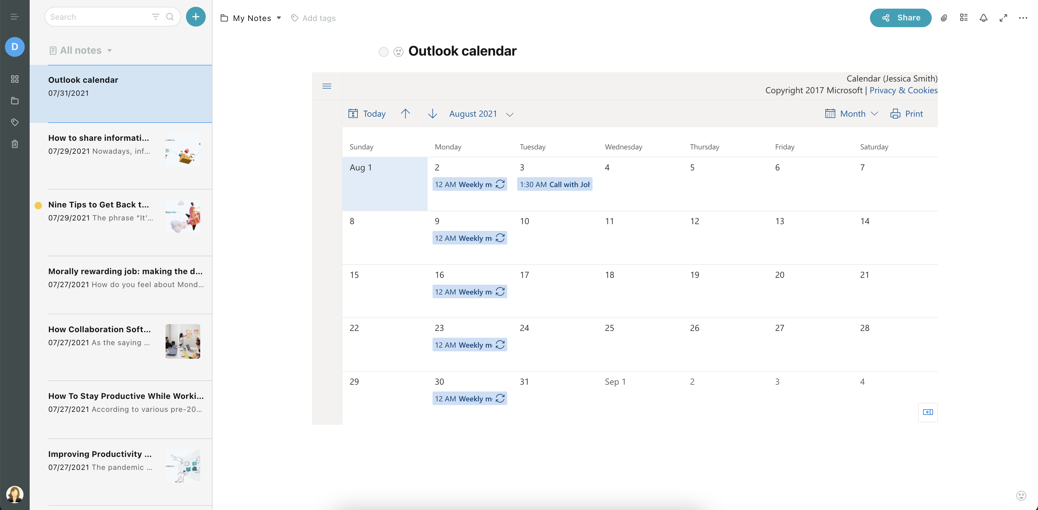 Embed Outlook Calendar FuseBase (Formerly Nimbus)