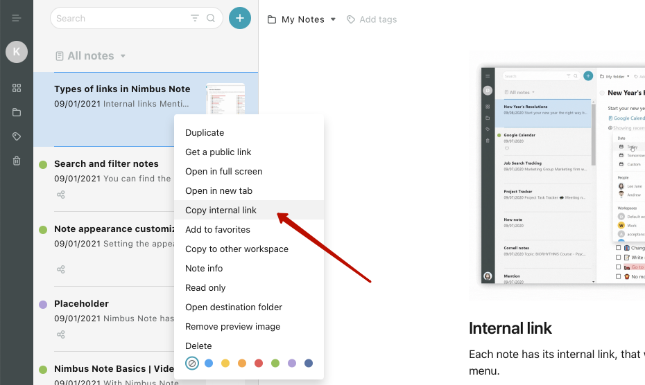Each page has an internal link, which only works for workspace members. You can find it in the page menu.